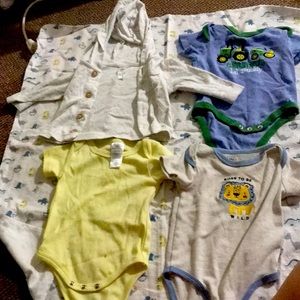 3 onesies and 1 sweater bundle